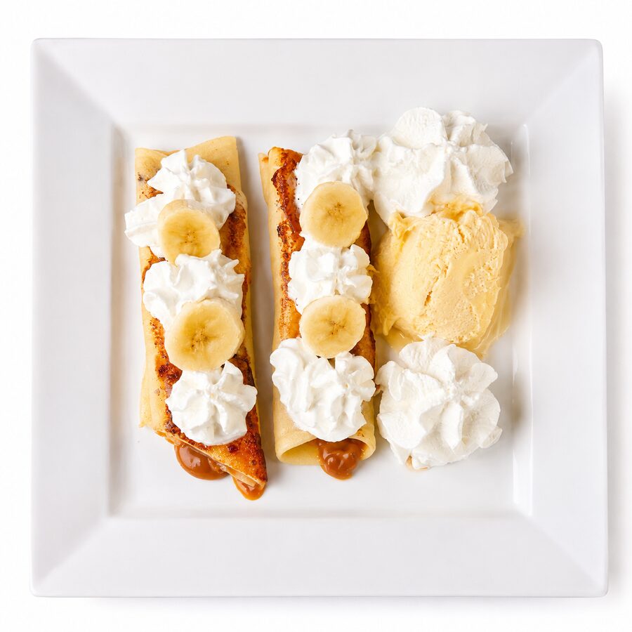 Banana dulce de leche crepe with ice cream